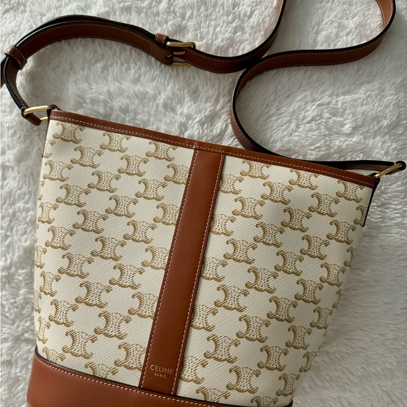 Celine Small Bucket White Canvas Tan Leather - Picture 3 of 7